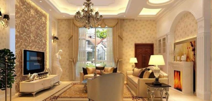 دکوراسیون پذیرایی سفید طلایی مخصوص خانه های شیک و زیبا