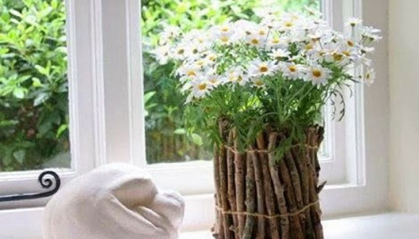 ساخت گلدان چوبی با شاخه درخت و گونی