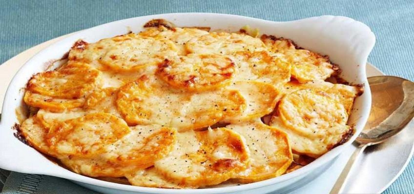 طرز تهیه گراتین سیب زمینی با پنیر و ژامبون