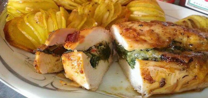 طرز تهیه مرغ پر شده با اسفناج و پنیر