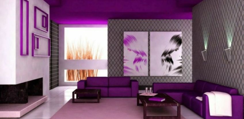 دکوراسیون نشیمن بنفش با طراحی مدرن و زیبا