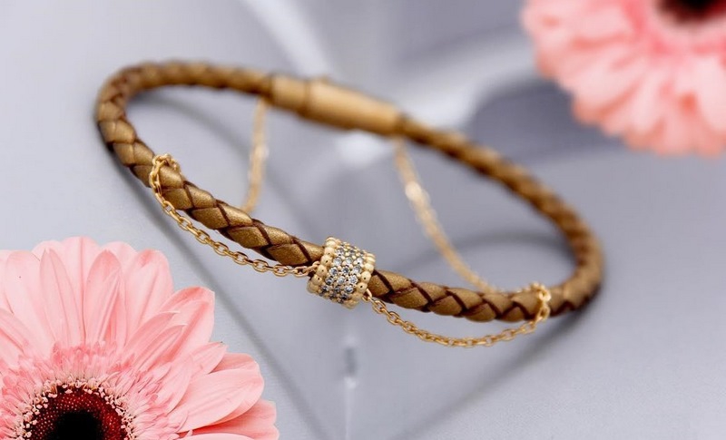 دستبند چرم ترکیب شده با طلا مدل زنانه و دخترانه