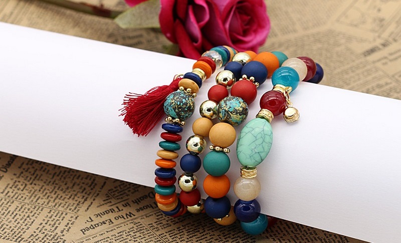 دستبندهای مهره ای چند لایه دخترانه با رنگ های زیبا